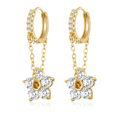 Chain Hoop Flower Dangle Drop Earrings