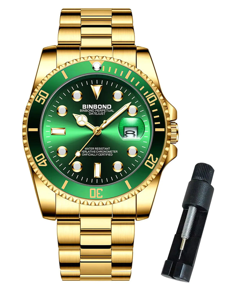 BINBOND Watches for Men Stainless Steel Rotatable Bezel Classic Dress Waterproof Luminous Luxury Big Face Business Date Mens Wrist Watch