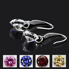 Colorful Diamonds in the Sky Drilled Austrian Crystal Diamond on a Sterling Silver hook earrings