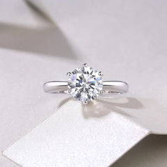 Six-Prong Moissanite Silver Adjustable Ring