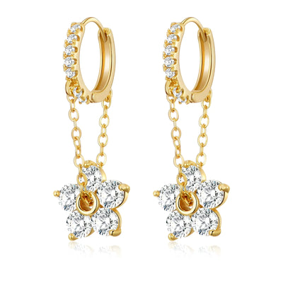 Chain Hoop Flower Dangle Drop Earrings