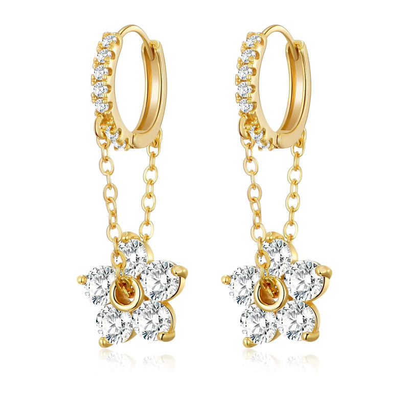 Chain Hoop Flower Dangle Drop Earrings