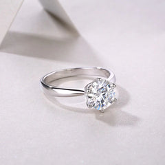 Six-Prong Moissanite Silver Adjustable Ring