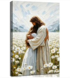 Jesus Hugging Girl Canvas Wall Art