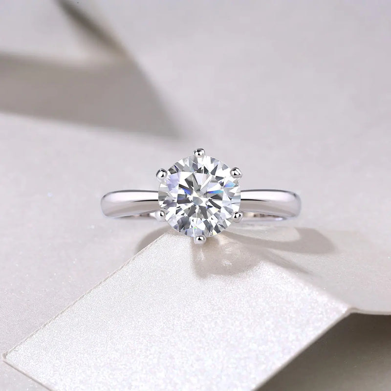 Six-Prong Moissanite Silver Adjustable Ring